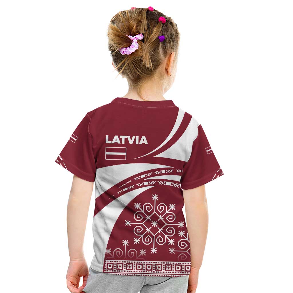 Latvia Kid T Shirt with National Coat of Arms and Traditional Folk Patterns
