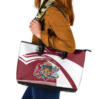 Latvia Leather Tote Bag with National Coat of Arms and Traditional Folk Patterns