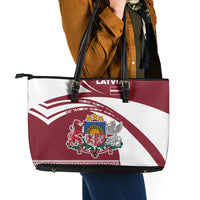 Latvia Leather Tote Bag with National Coat of Arms and Traditional Folk Patterns
