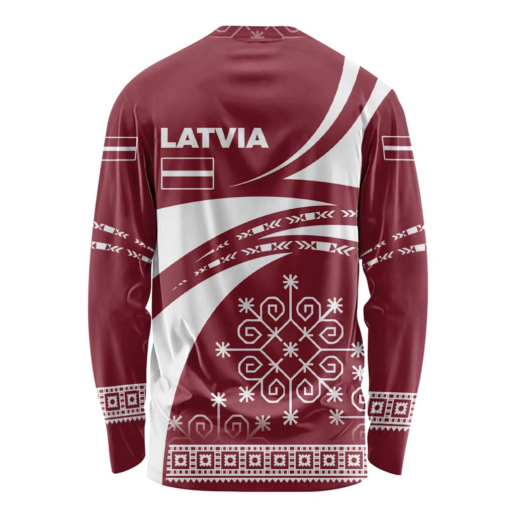 Latvia Long Sleeve Shirt with National Coat of Arms and Traditional Folk Patterns