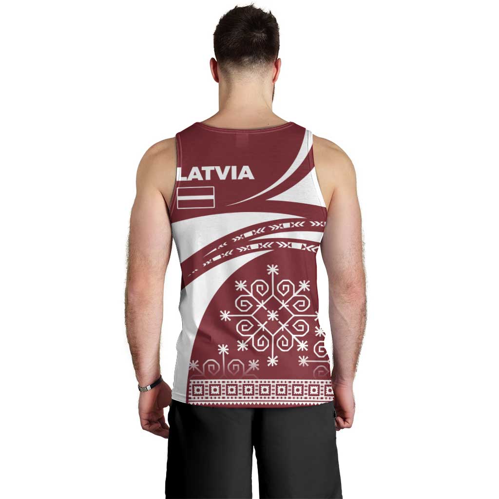 Latvia Men Tank Top with National Coat of Arms and Traditional Folk Patterns