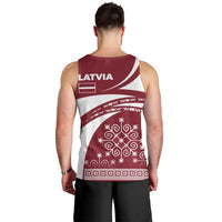 Latvia Men Tank Top with National Coat of Arms and Traditional Folk Patterns