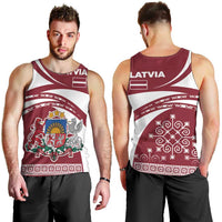 Latvia Men Tank Top with National Coat of Arms and Traditional Folk Patterns