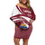 Latvia Off Shoulder Short Dress with National Coat of Arms and Traditional Folk Patterns