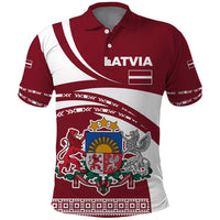 Latvia Polo Shirt with National Coat of Arms and Traditional Folk Patterns