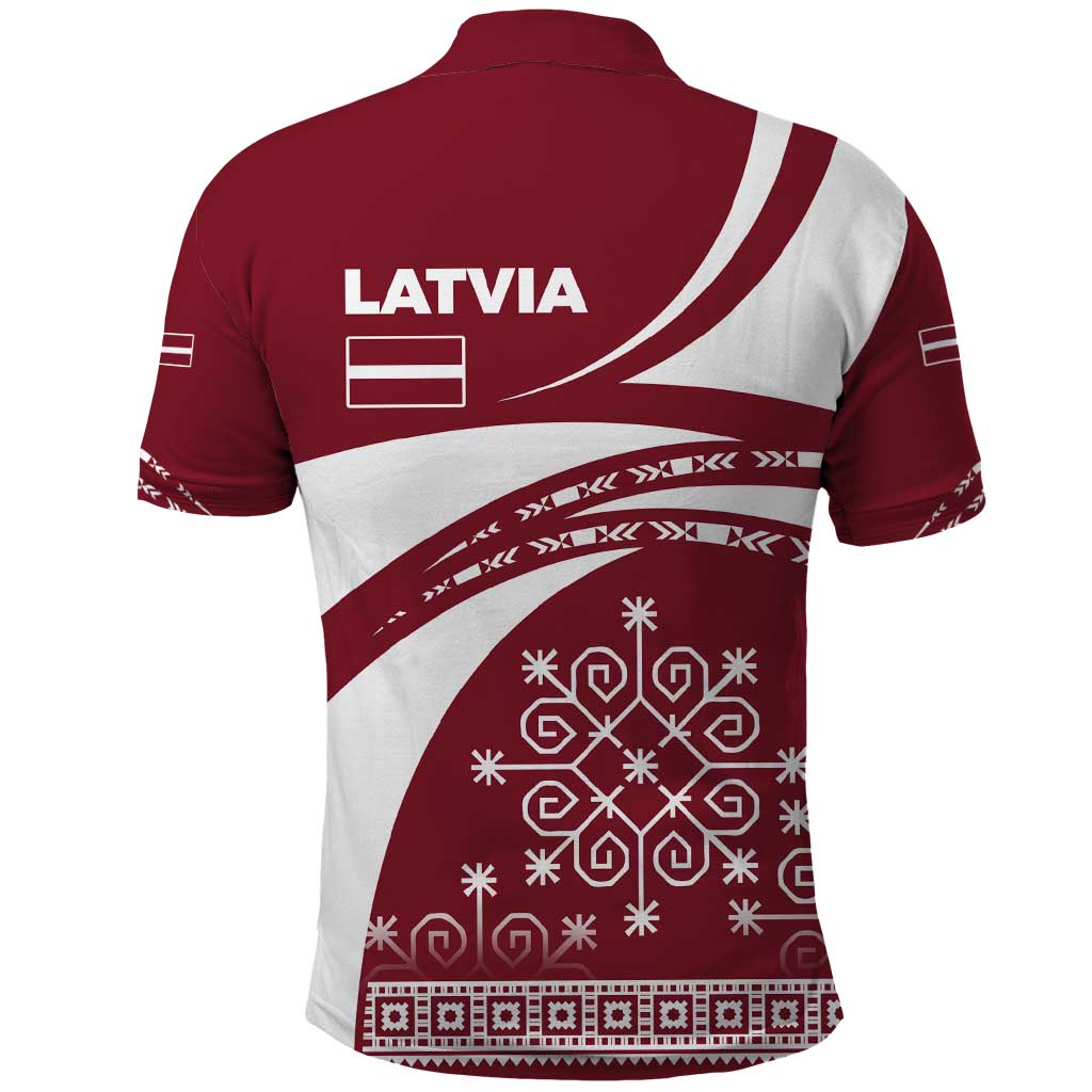 Latvia Polo Shirt with National Coat of Arms and Traditional Folk Patterns