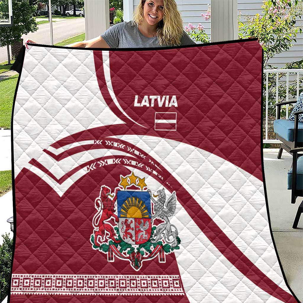 Latvia Quilt with National Coat of Arms and Traditional Folk Patterns