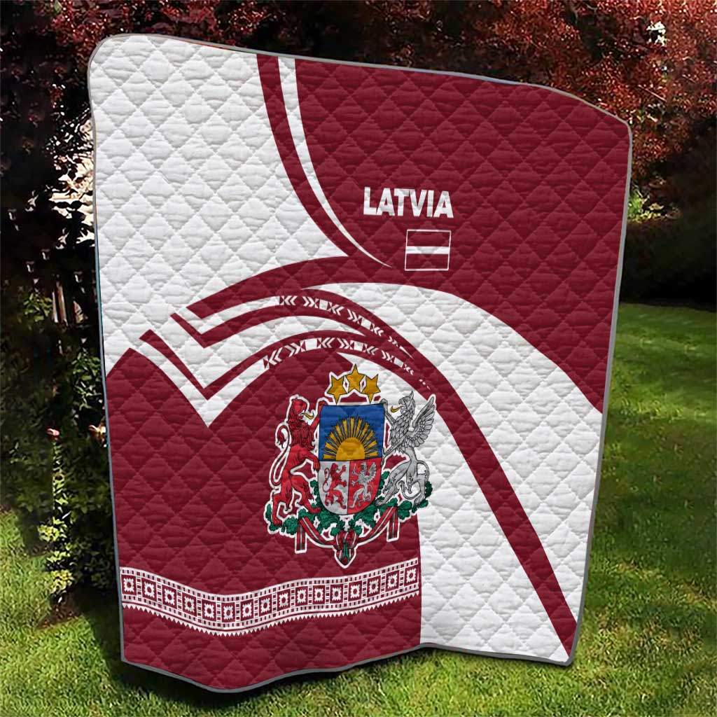 Latvia Quilt with National Coat of Arms and Traditional Folk Patterns
