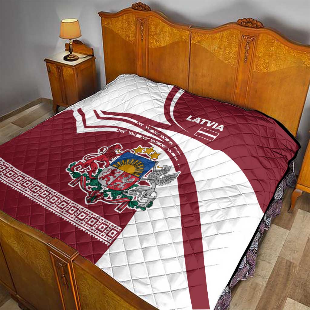 Latvia Quilt with National Coat of Arms and Traditional Folk Patterns