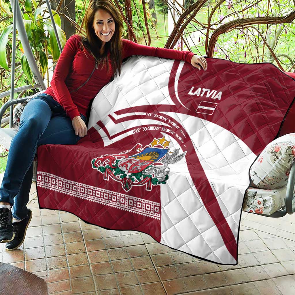 Latvia Quilt with National Coat of Arms and Traditional Folk Patterns