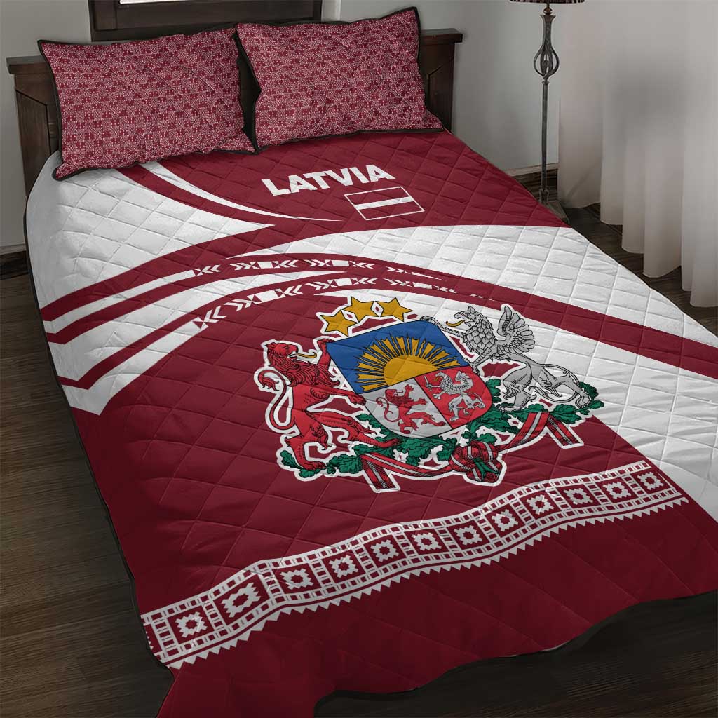 Latvia Quilt Bed Set with National Coat of Arms and Traditional Folk Patterns