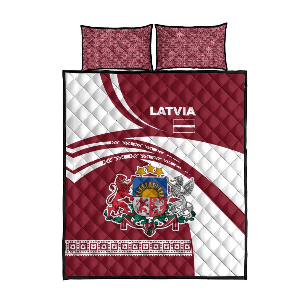 Latvia Quilt Bed Set with National Coat of Arms and Traditional Folk Patterns