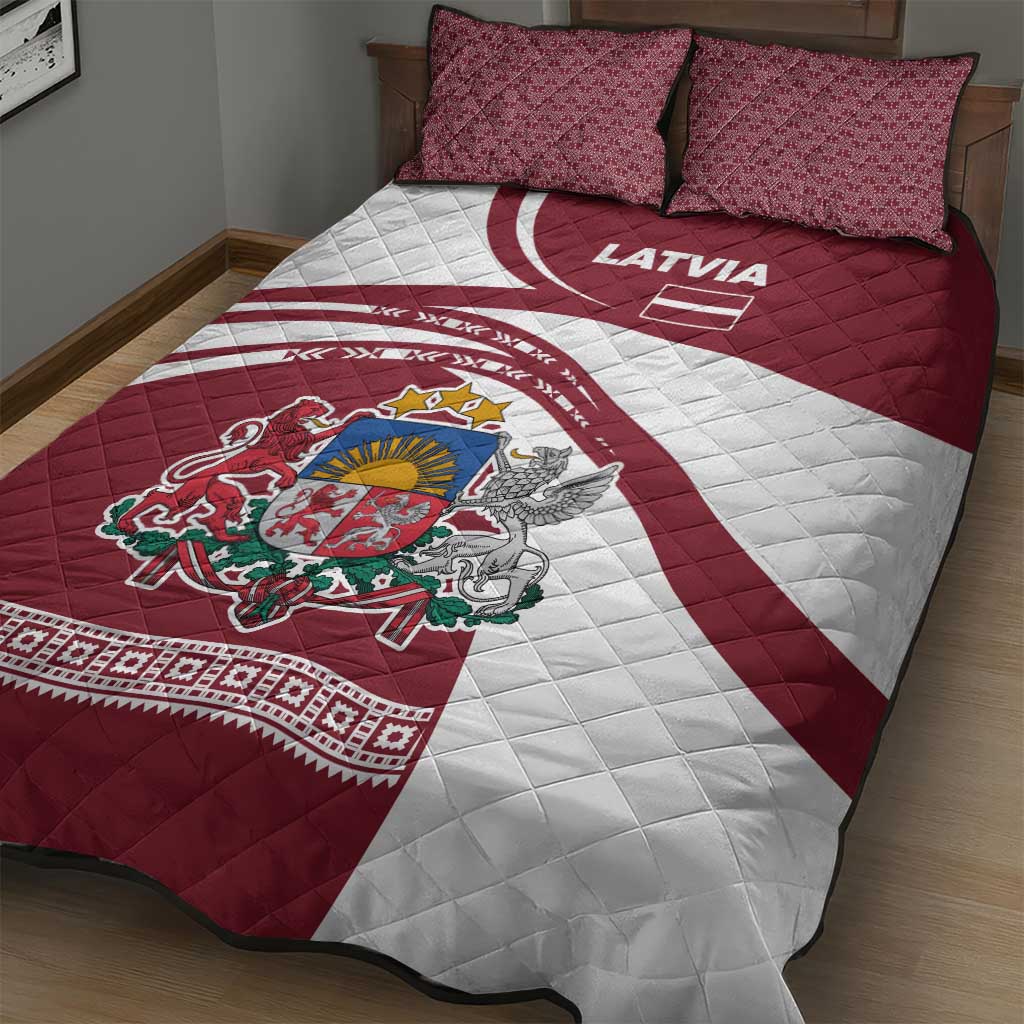 Latvia Quilt Bed Set with National Coat of Arms and Traditional Folk Patterns