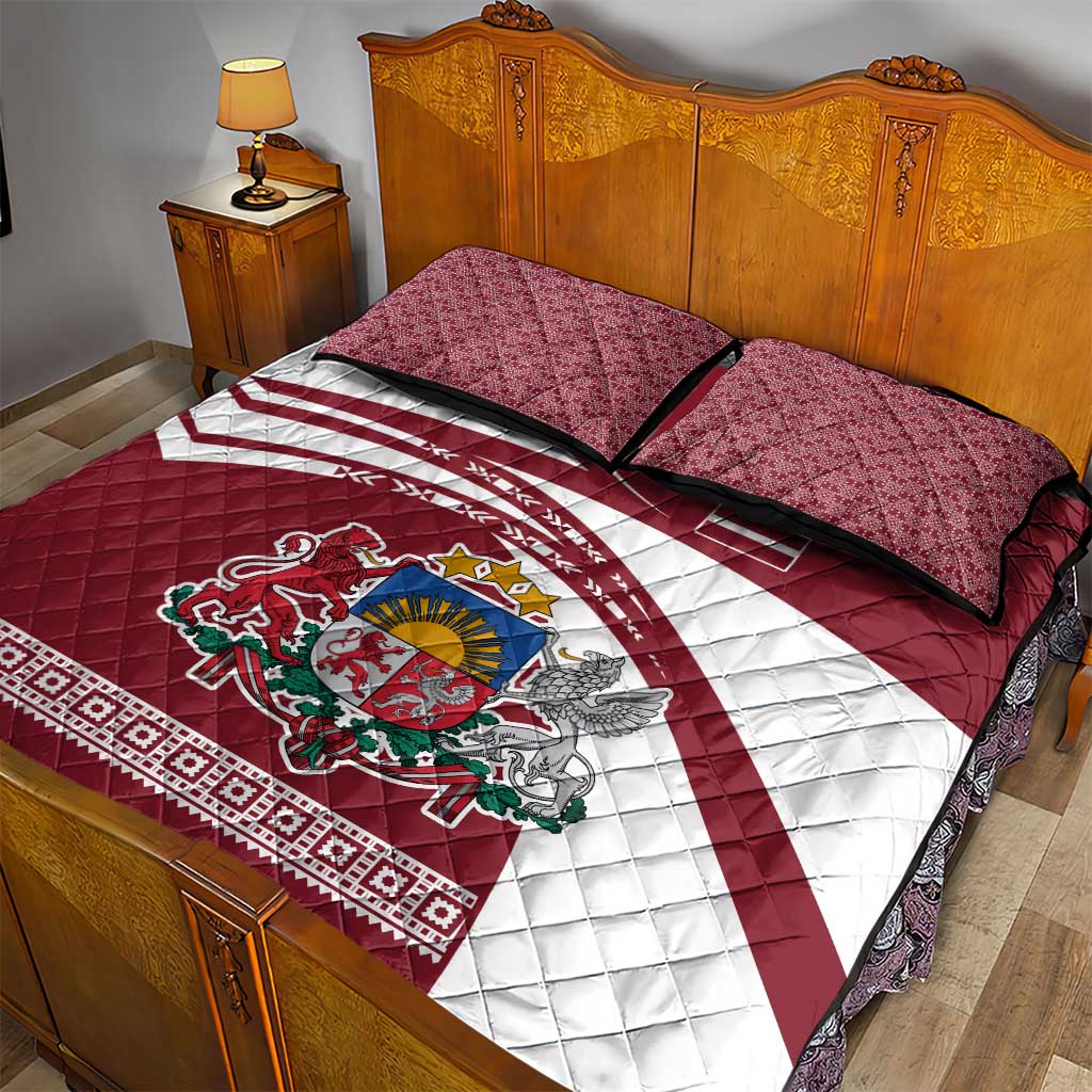 Latvia Quilt Bed Set with National Coat of Arms and Traditional Folk Patterns