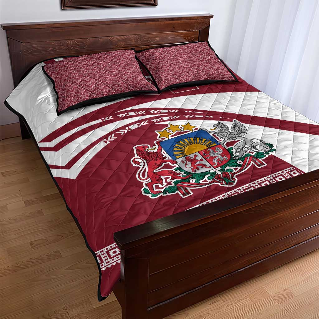 Latvia Quilt Bed Set with National Coat of Arms and Traditional Folk Patterns
