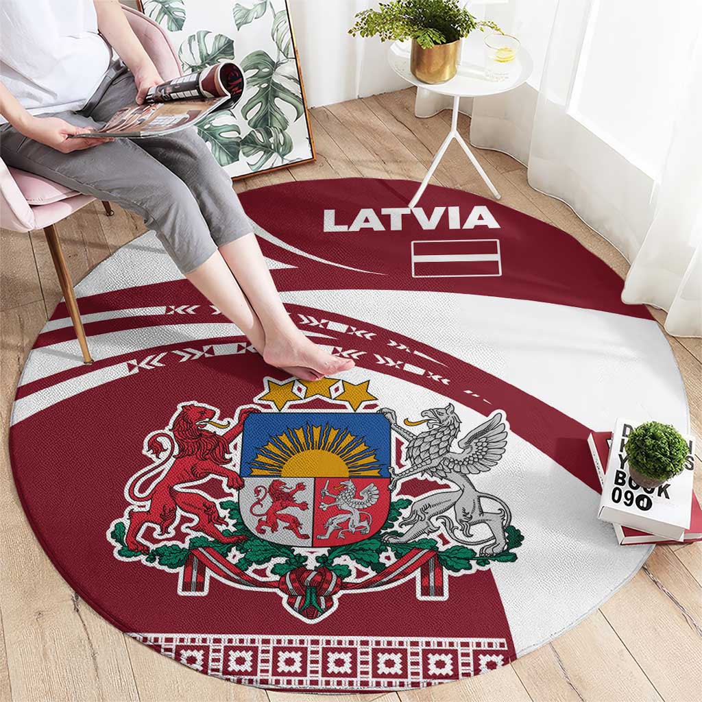 Latvia Round Carpet with National Coat of Arms and Traditional Folk Patterns