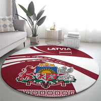 Latvia Round Carpet with National Coat of Arms and Traditional Folk Patterns