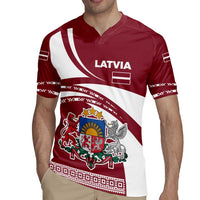 Latvia Rugby Jersey with National Coat of Arms and Traditional Folk Patterns