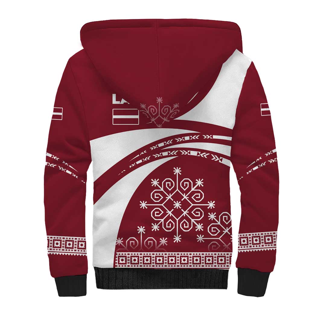 Latvia Sherpa Hoodie with National Coat of Arms and Traditional Folk Patterns