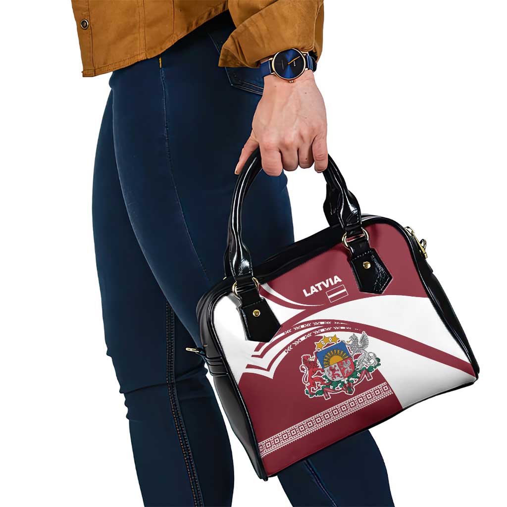 Latvia Shoulder Handbag with National Coat of Arms and Traditional Folk Patterns