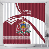 Latvia Shower Curtain with National Coat of Arms and Traditional Folk Patterns