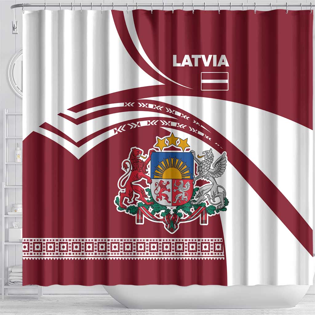 Latvia Shower Curtain with National Coat of Arms and Traditional Folk Patterns