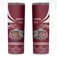 Latvia Skinny Tumbler with National Coat of Arms and Traditional Folk Patterns