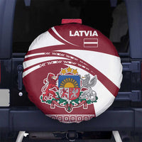Latvia Spare Tire Cover with National Coat of Arms and Traditional Folk Patterns