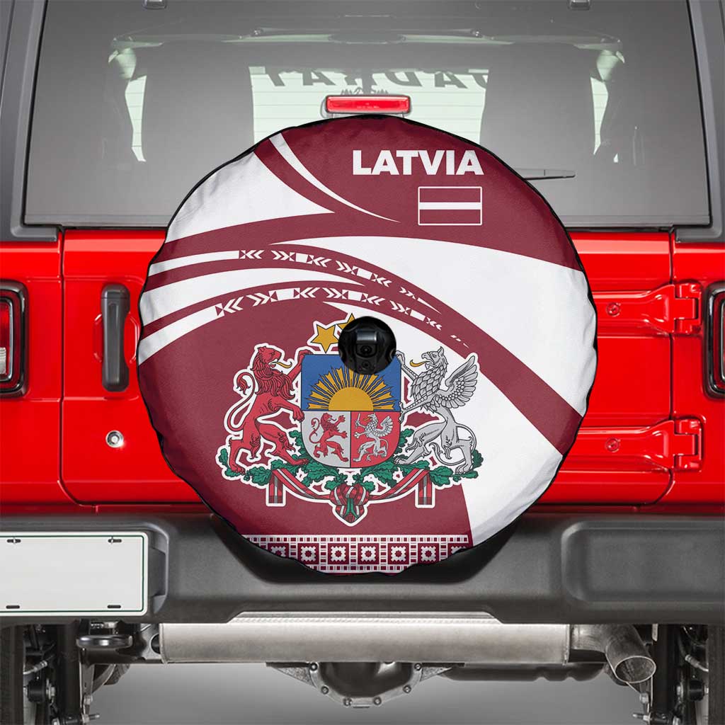 Latvia Spare Tire Cover with National Coat of Arms and Traditional Folk Patterns