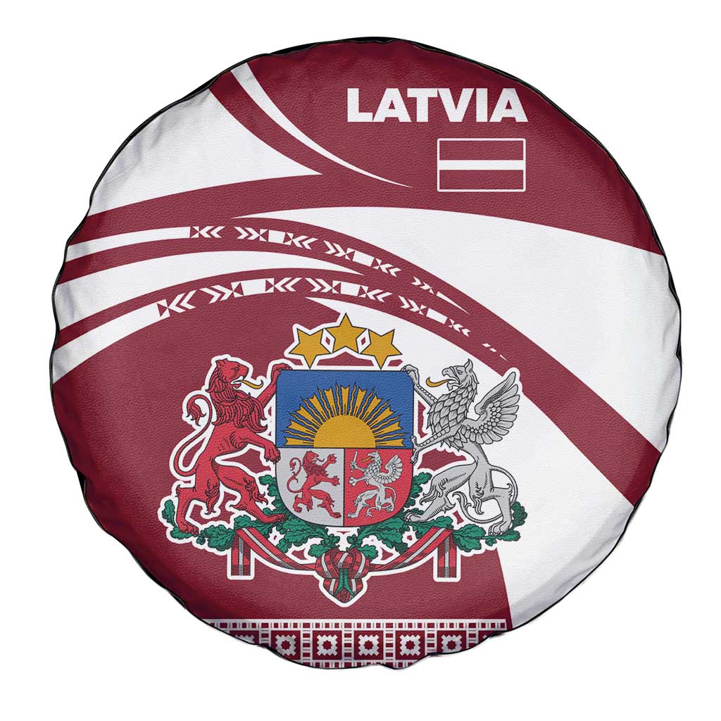 Latvia Spare Tire Cover with National Coat of Arms and Traditional Folk Patterns