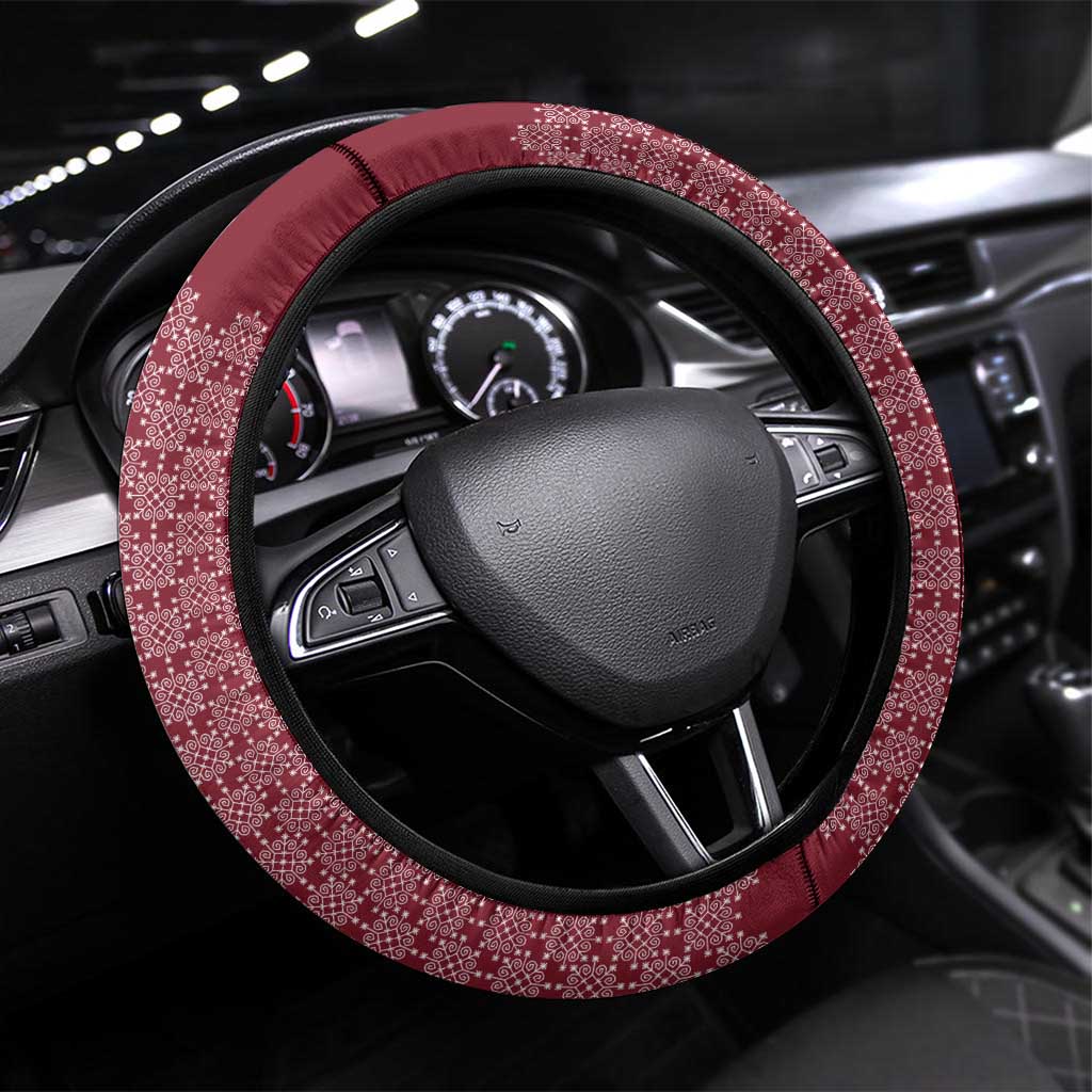 Latvia Steering Wheel Cover with National Coat of Arms and Traditional Folk Patterns