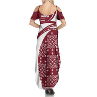 Latvia Summer Maxi Dress with National Coat of Arms and Traditional Folk Patterns