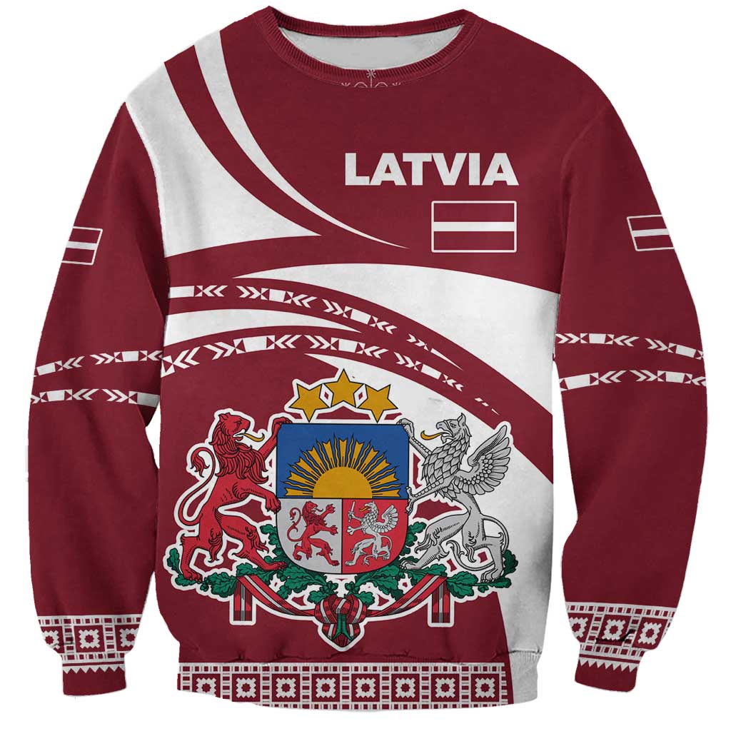 Latvia Sweatshirt with National Coat of Arms and Traditional Folk Patterns
