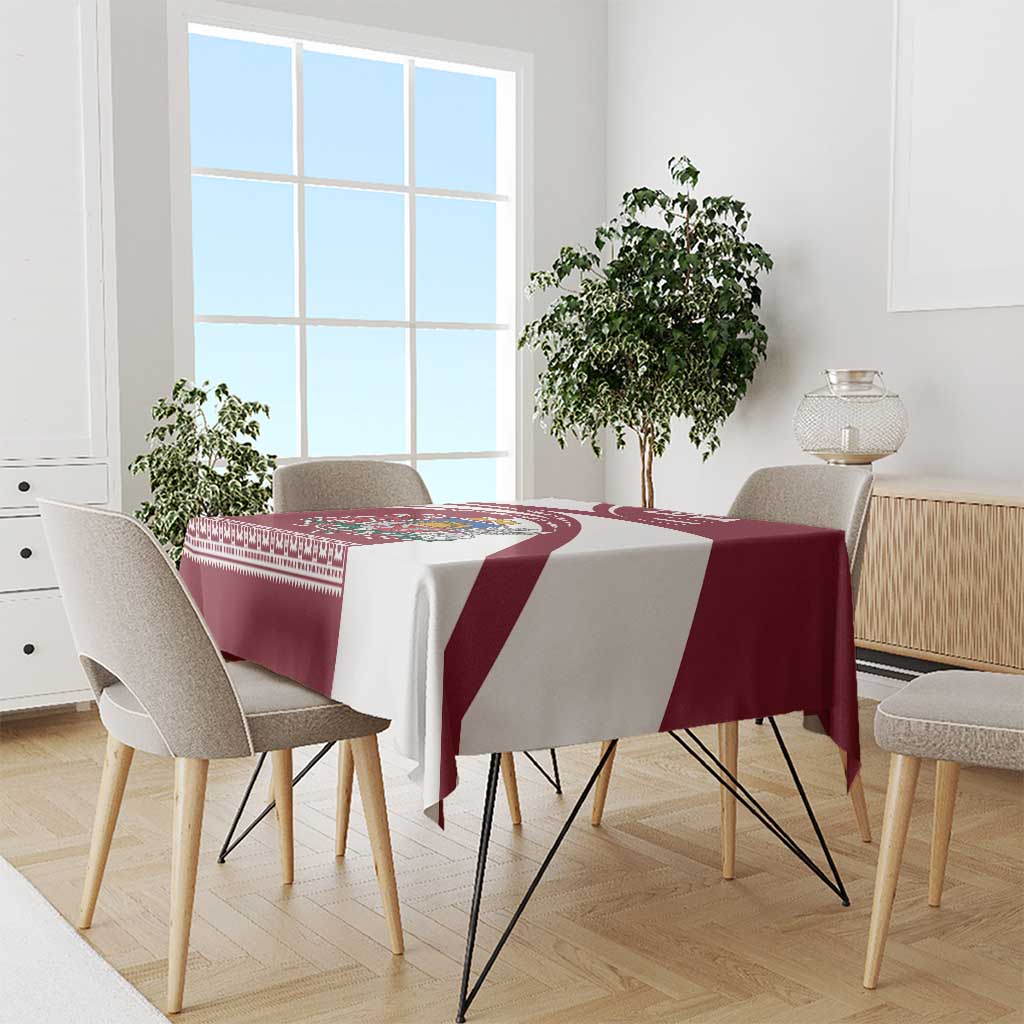 Latvia Tablecloth with National Coat of Arms and Traditional Folk Patterns
