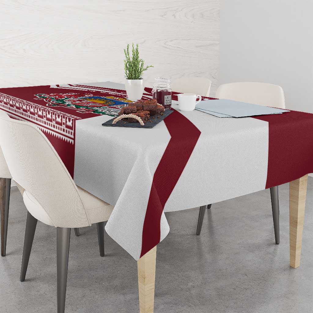 Latvia Tablecloth with National Coat of Arms and Traditional Folk Patterns