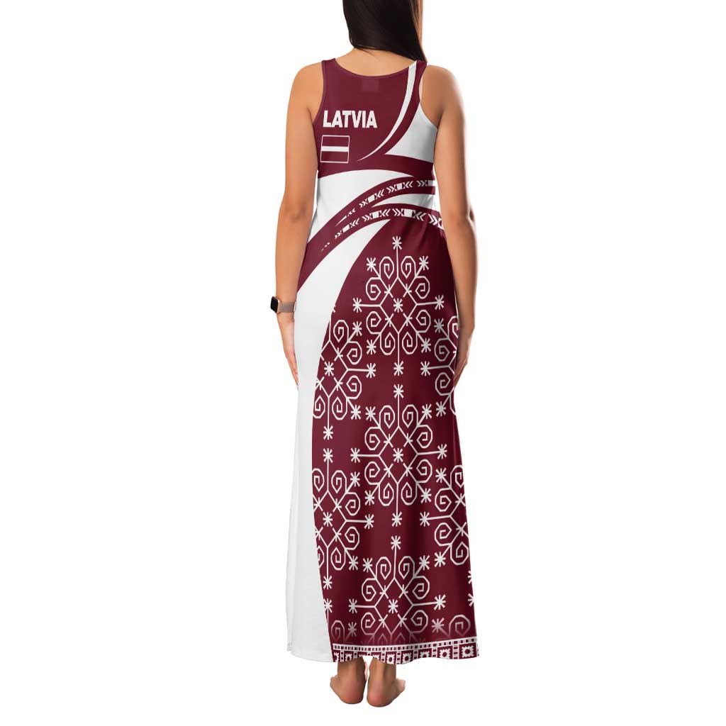 Latvia Tank Maxi Dress with National Coat of Arms and Traditional Folk Patterns