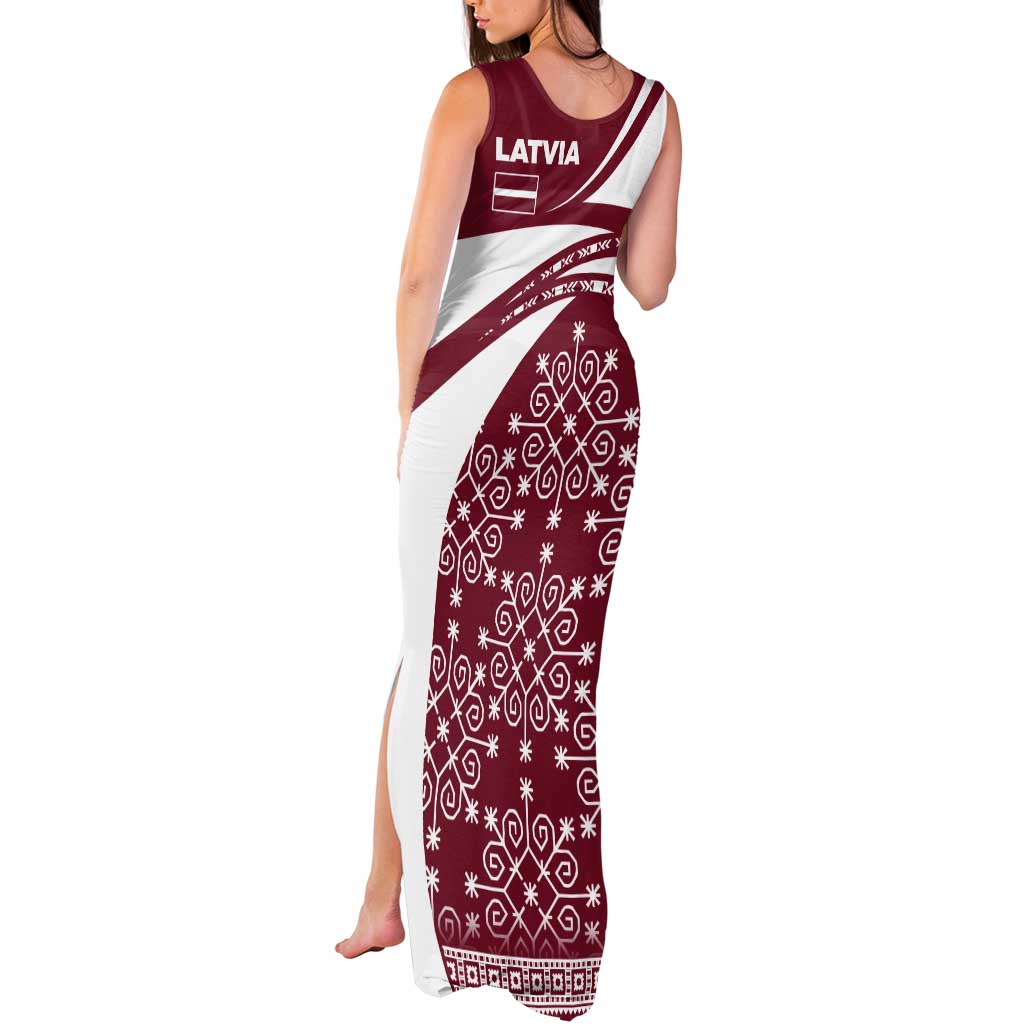 Latvia Tank Maxi Dress with National Coat of Arms and Traditional Folk Patterns