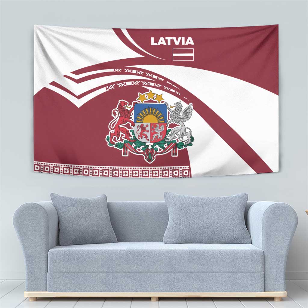 Latvia Tapestry with National Coat of Arms and Traditional Folk Patterns
