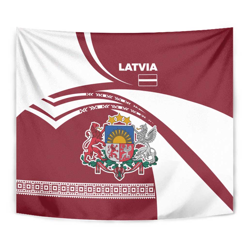 Latvia Tapestry with National Coat of Arms and Traditional Folk Patterns