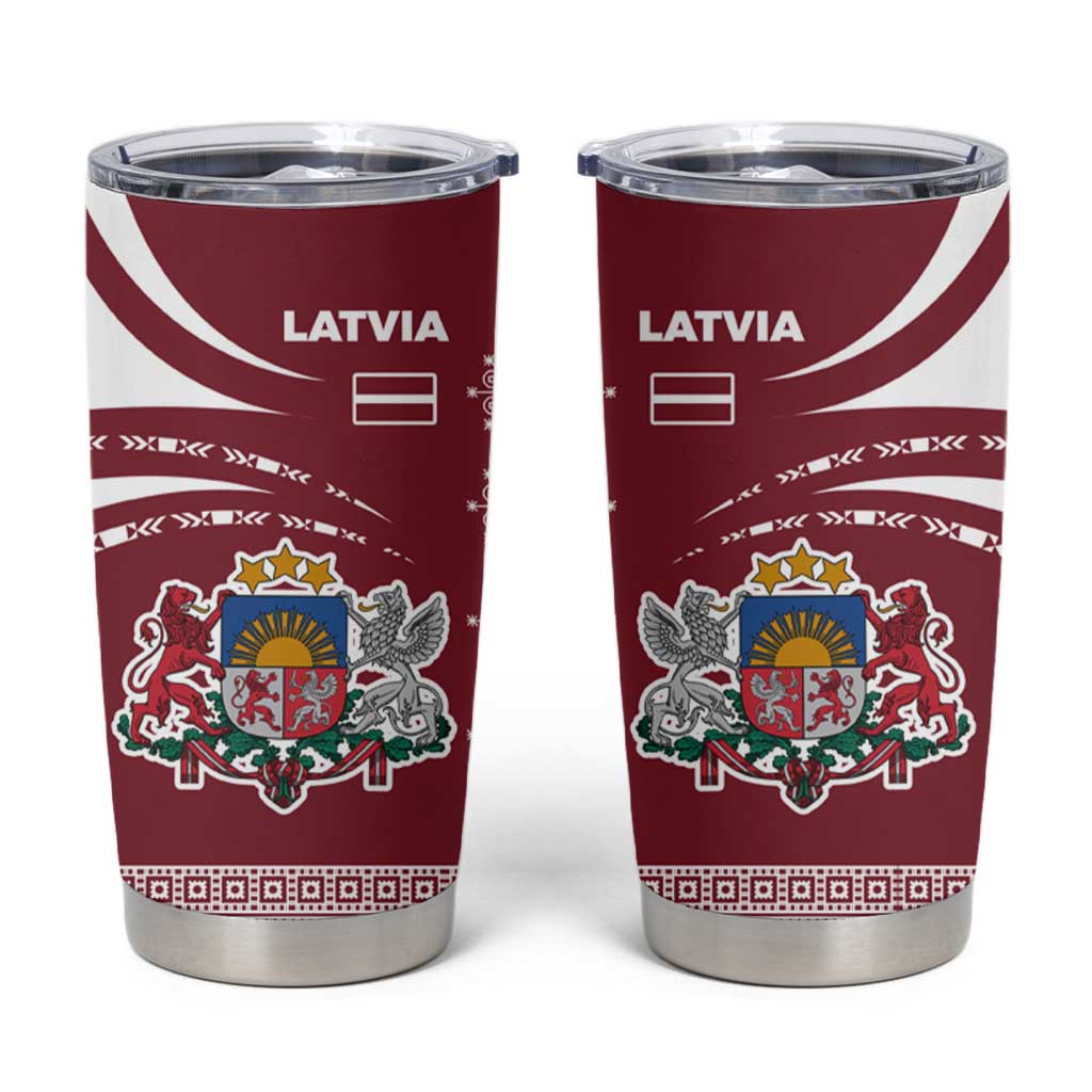 Latvia Tumbler Cup with National Coat of Arms and Traditional Folk Patterns