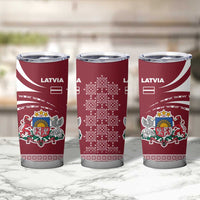 Latvia Tumbler Cup with National Coat of Arms and Traditional Folk Patterns