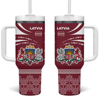 Latvia Tumbler With Handle with National Coat of Arms and Traditional Folk Patterns