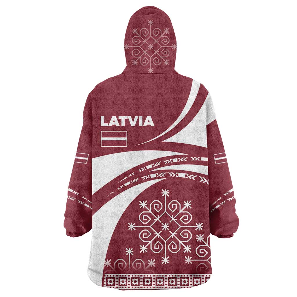 Latvia Wearable Blanket Hoodie with National Coat of Arms and Traditional Folk Patterns