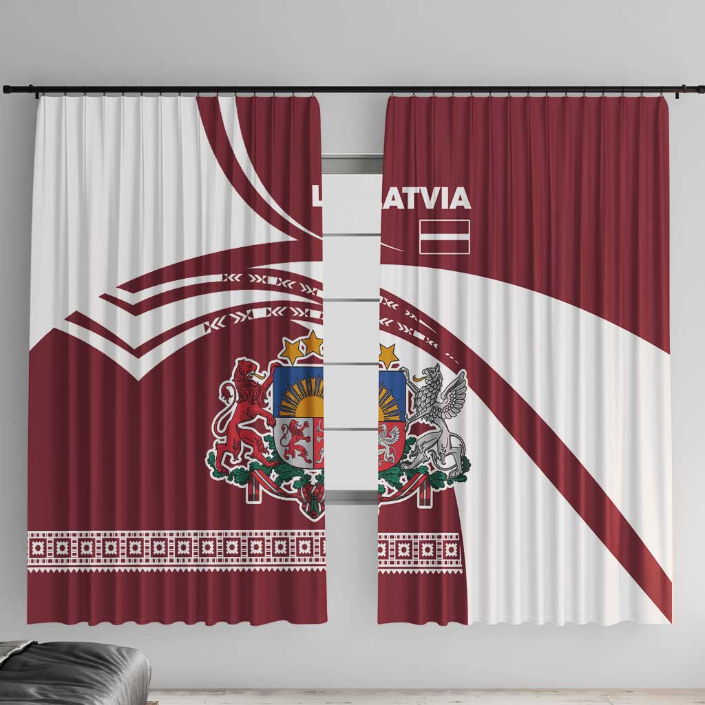 Latvia Window Curtain with National Coat of Arms and Traditional Folk Patterns