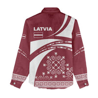 Latvia Women Casual Shirt with National Coat of Arms and Traditional Folk Patterns