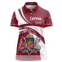 Latvia Women Polo Shirt with National Coat of Arms and Traditional Folk Patterns