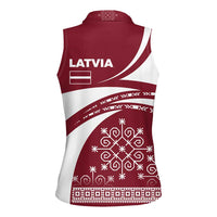 Latvia Women Sleeveless Polo Shirt with National Coat of Arms and Traditional Folk Patterns