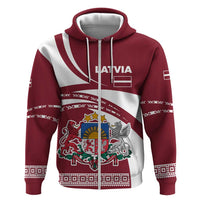 Latvia Zip Hoodie with National Coat of Arms and Traditional Folk Patterns