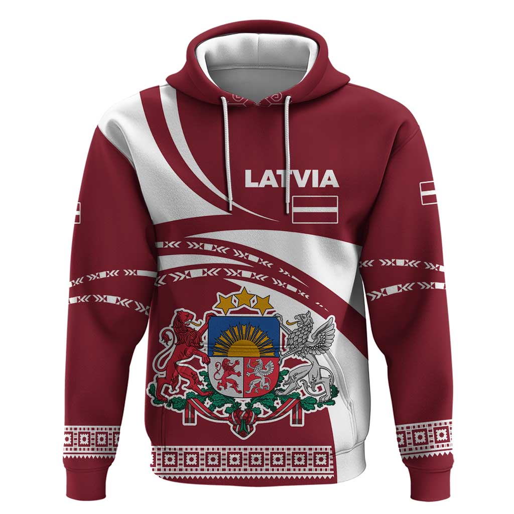 Latvia Zip Hoodie with National Coat of Arms and Traditional Folk Patterns