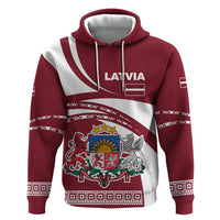 Latvia Zip Hoodie with National Coat of Arms and Traditional Folk Patterns